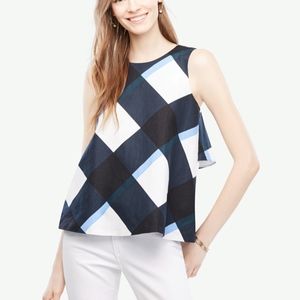 Gingham Bow Back Peplum Top sz M